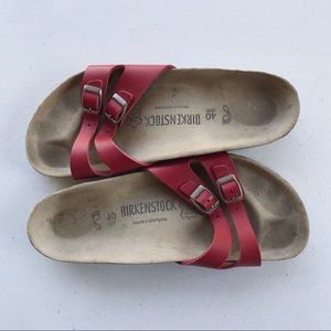 red two strap birkenstock sandals